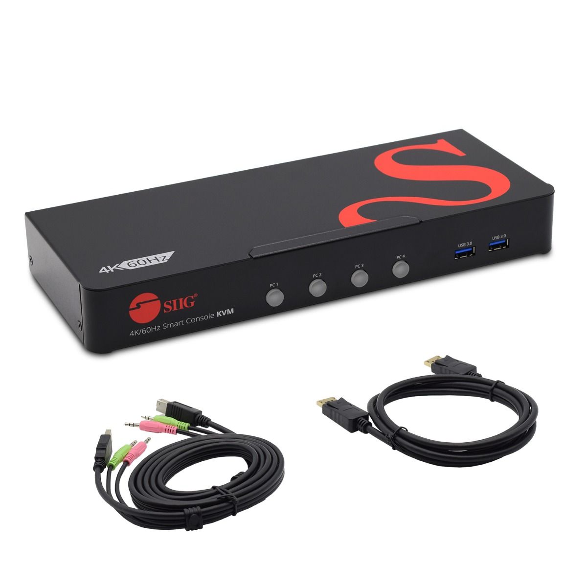4-Port DisplayPort 1.2 Smart Console KVM Switch with USB 3.0 and Multi-Media ports - 4K60Hz