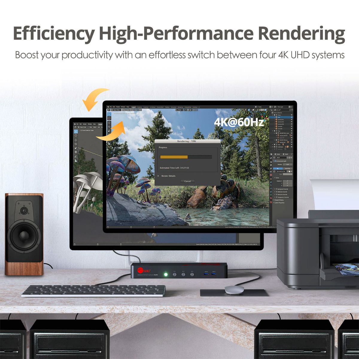 4-Port DisplayPort 1.2 Smart Console KVM Switch with USB 3.0 and Multi-Media ports - 4K60Hz