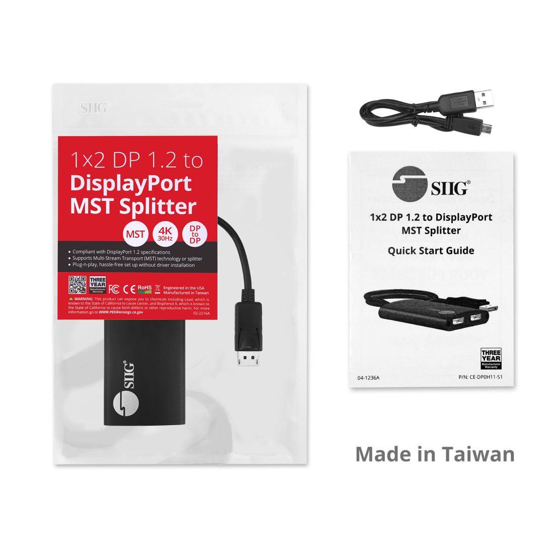 4K 1x2 DisplayPort 1.2 to DisplayPort MST Splitter