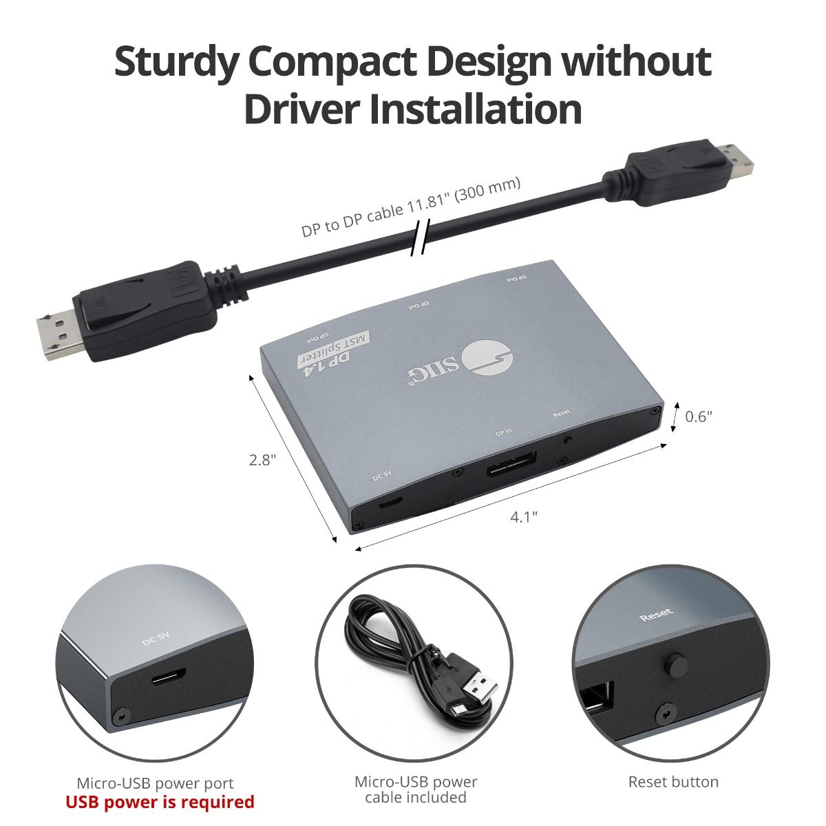 1x3 DisplayPort 1.4 to DisplayPort MST Splitter