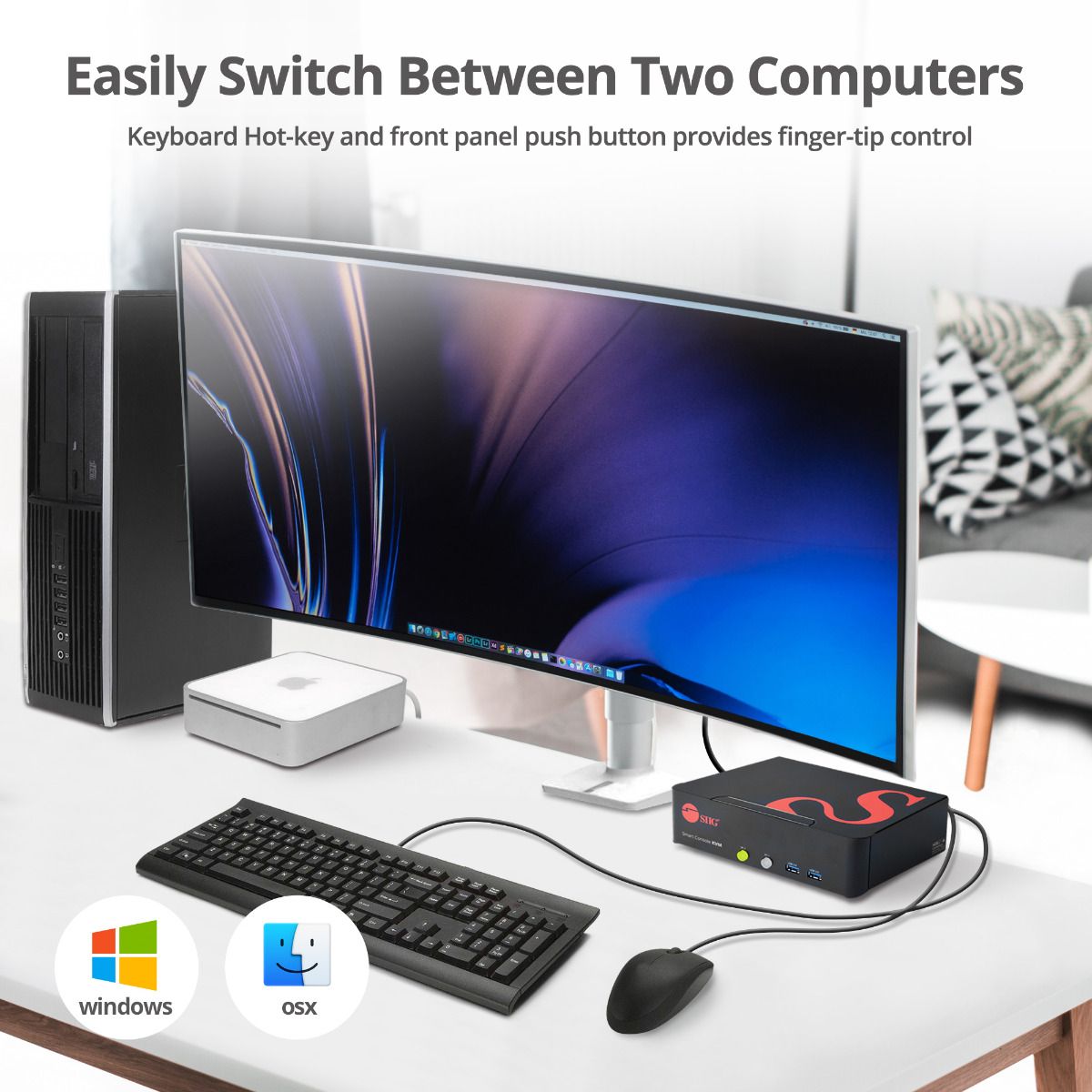 2-Port DVI Dual-Link Smart Console KVM Switch with USB 3.0 and Multimedia Ports