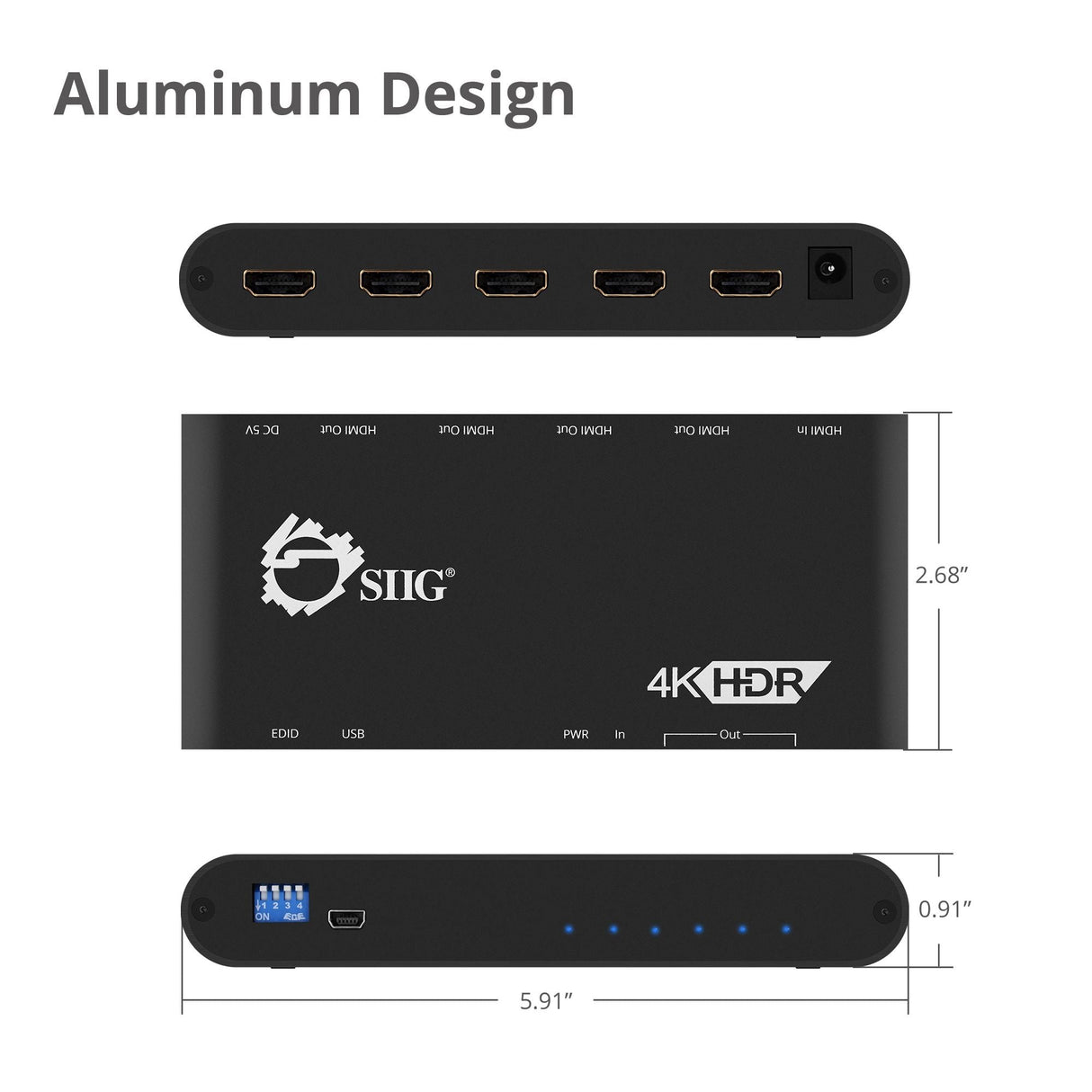 1x4 HDMI Splitter / Distribution Amplifier with Auto Video Scaling - 4K 60Hz HDR
