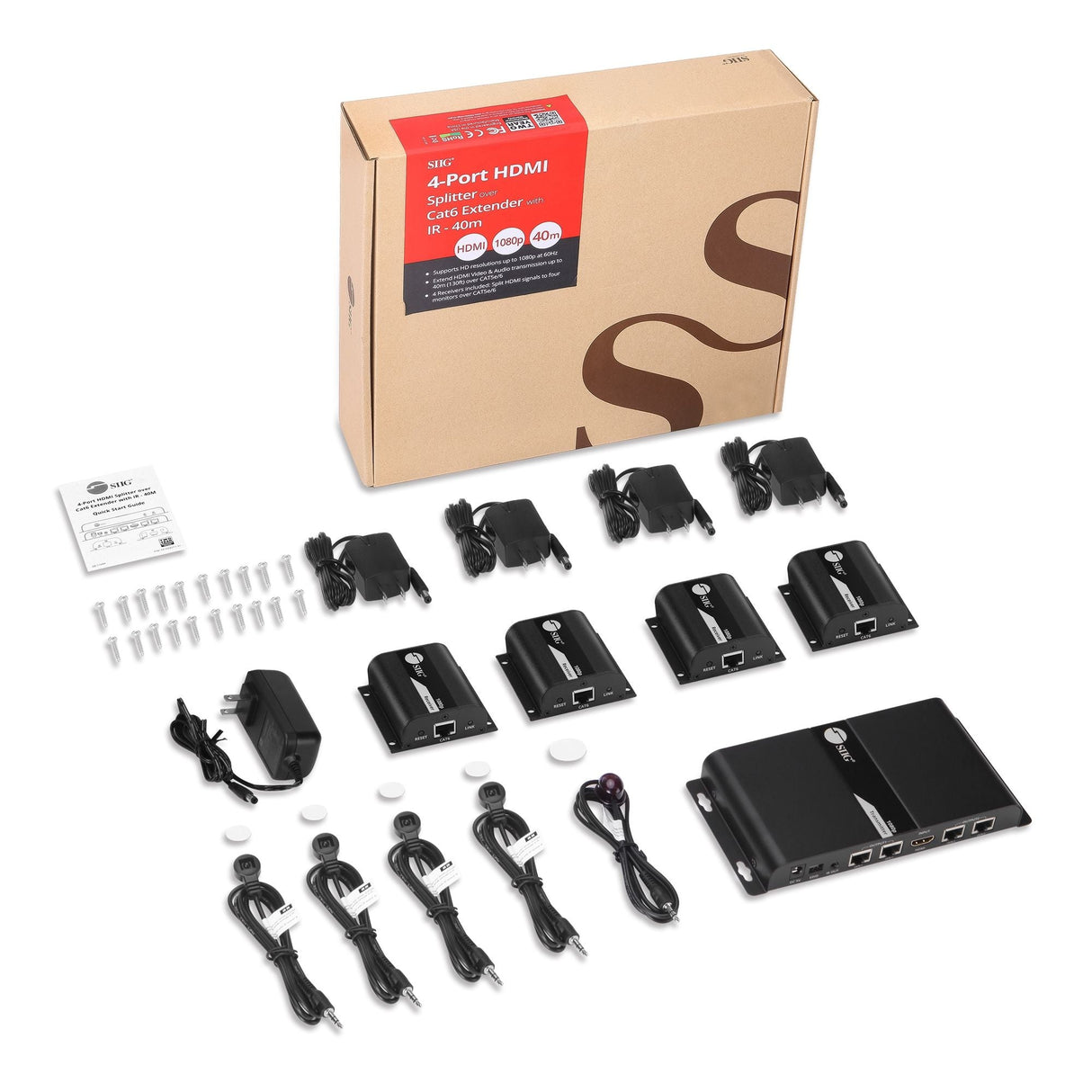 4-Port HDMI Splitter over Cat6 Extender with IR - 40m