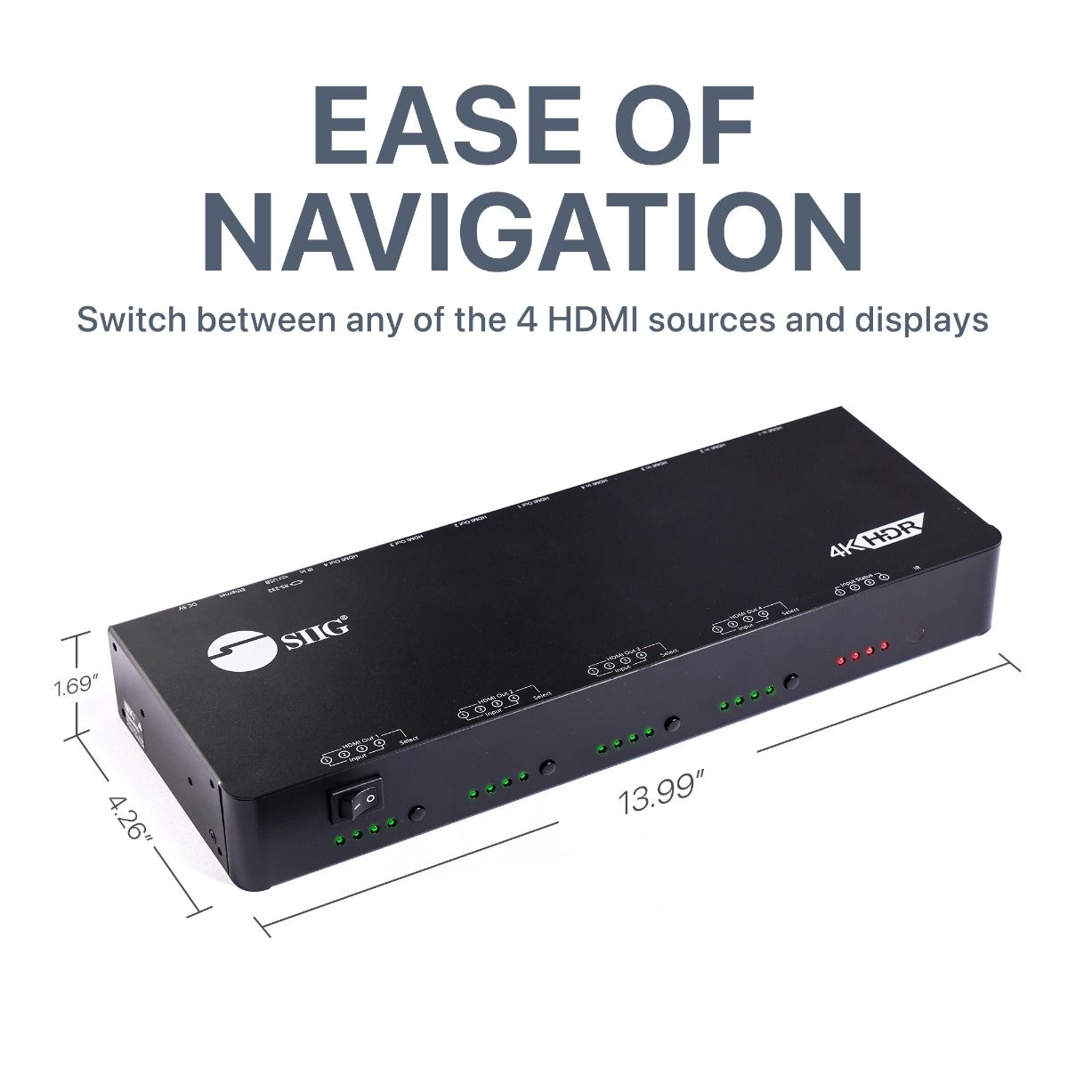 4x4 Matrix Switch, 4K60Hz, HDCP 2.2, Auto Scaling, 5 Control