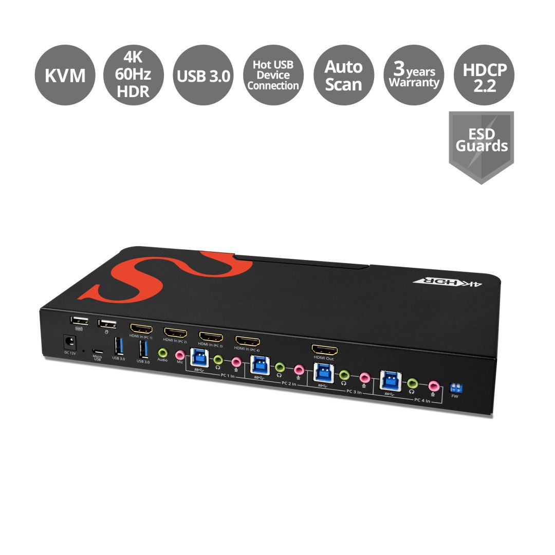 HDMI, 18G, 4x1, KVM, HDR, 4K60Hz, USB 3.0, USB keyboard & mouse