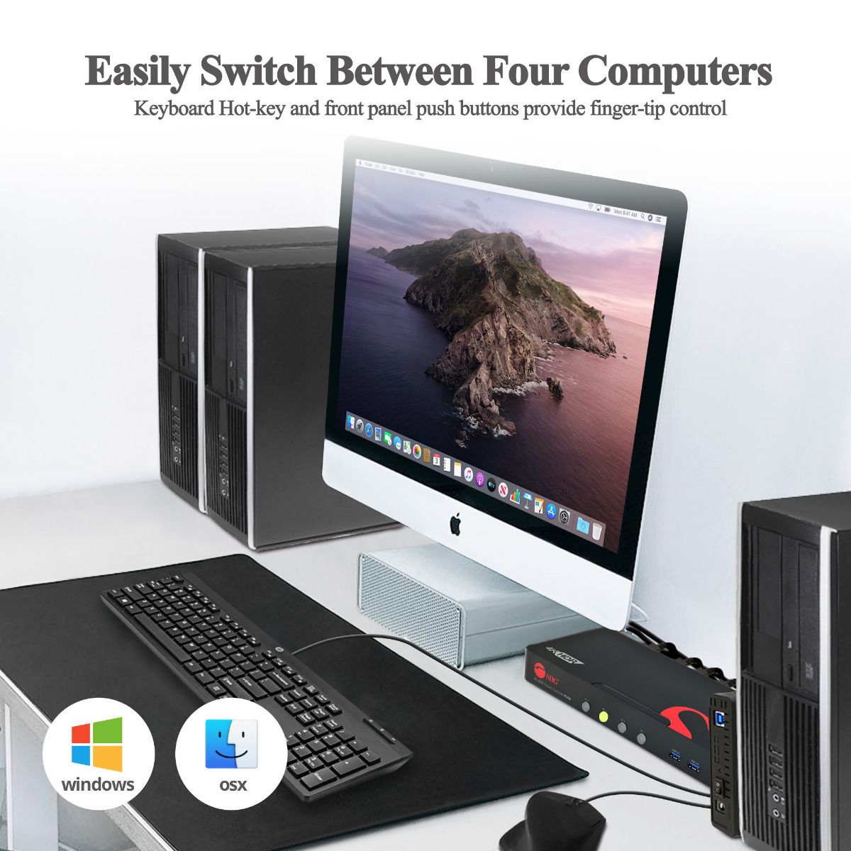 4-Port HDMI 4K HDR Smart Console KVM Switch with USB 3.0 and Multimedia Ports