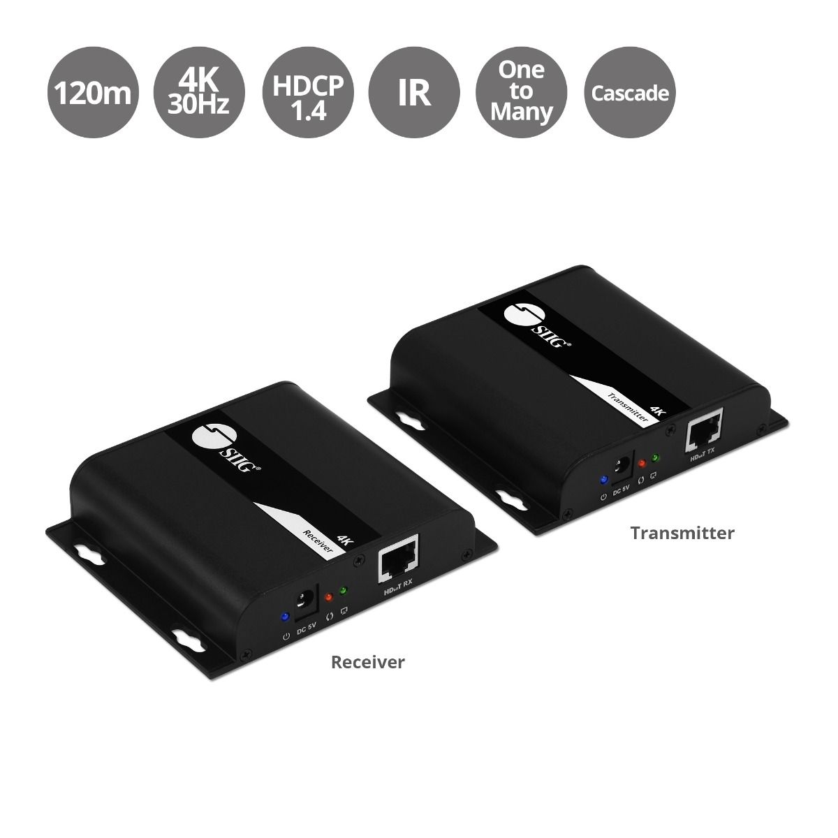 HDMI 4K30Hz HDbitT over IP Extender - 120m - Encode and Decode for One to One / One to Many / Many to Many - IR Control - Reset key