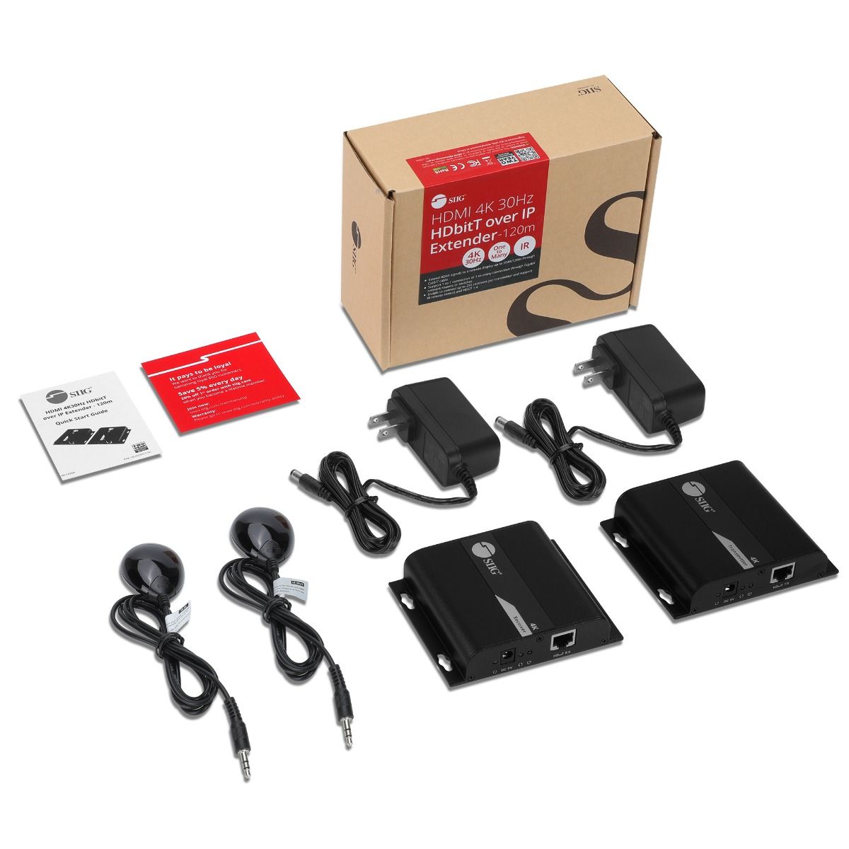 HDMI 4K30Hz HDbitT over IP Extender - 120m - Encode and Decode for One to One / One to Many / Many to Many - IR Control - Reset key