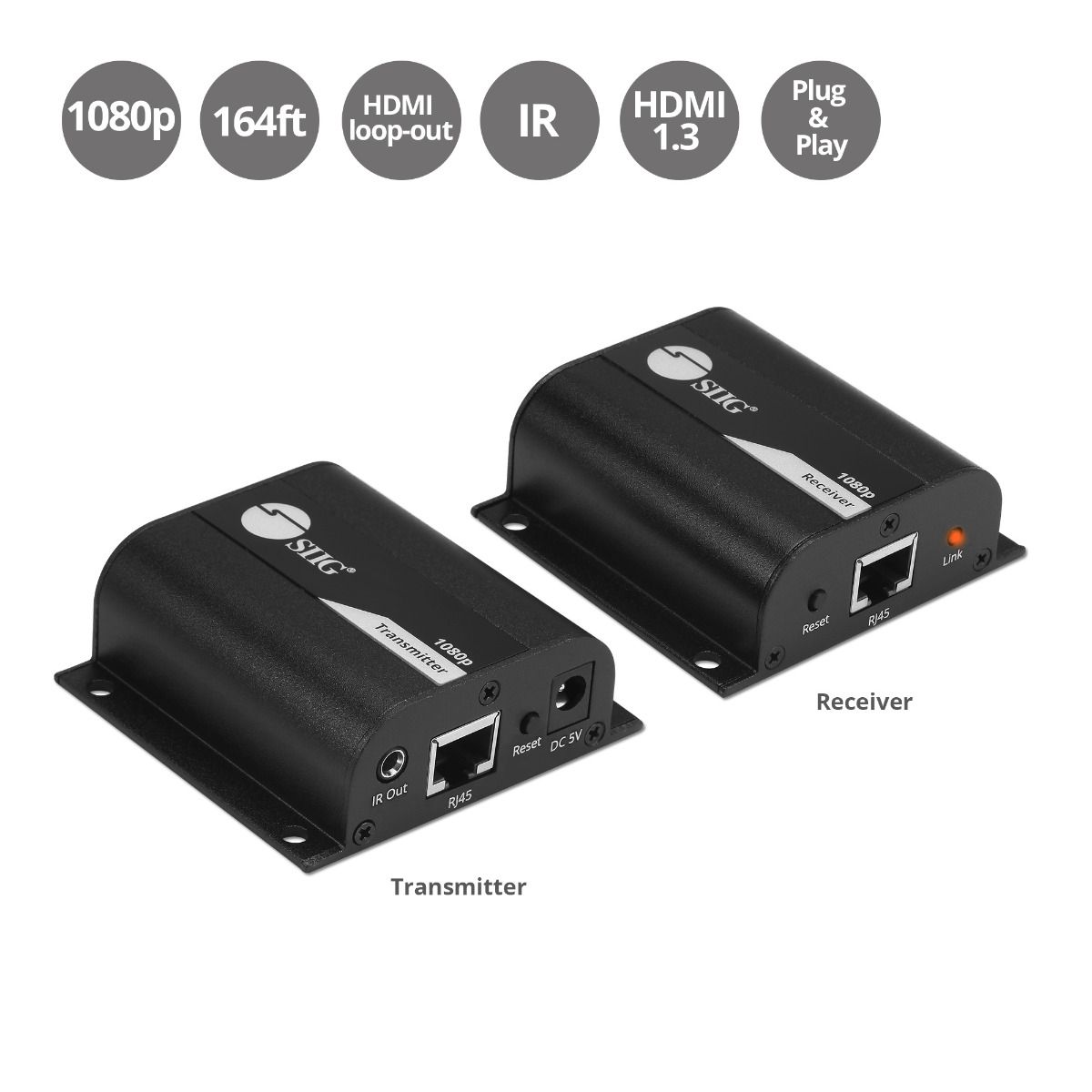 HDMI Extender, Cat5e/6, 164ft/50m, 10.2Gbps, 1080p@60Hz, HDCP 1.2