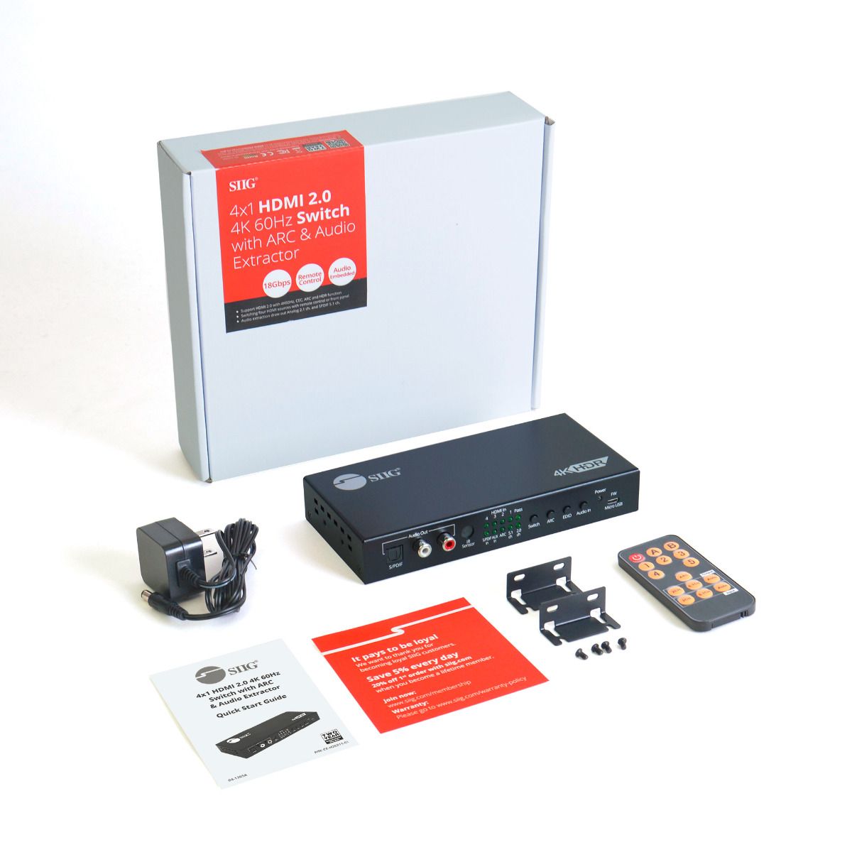 4x1 HDMI 4K 60Hz Switch with ARC & Audio Extractor