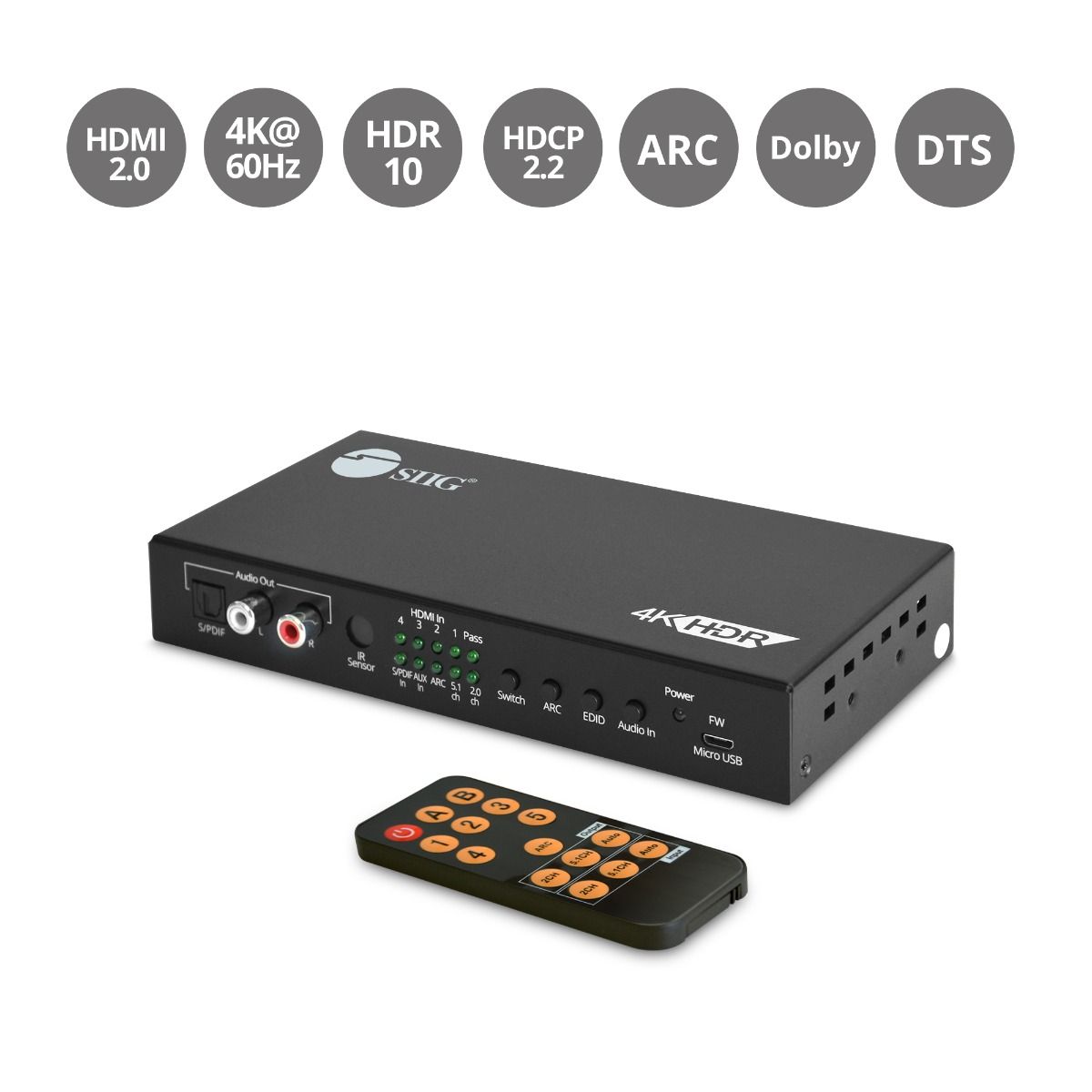 4x1 HDMI 4K 60Hz Switch with ARC & Audio Extractor