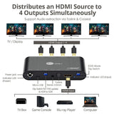 1x4 Splitter with Built-in & User Adjustable EDID Management, Audio Extractor and HDR to SDR Conversion