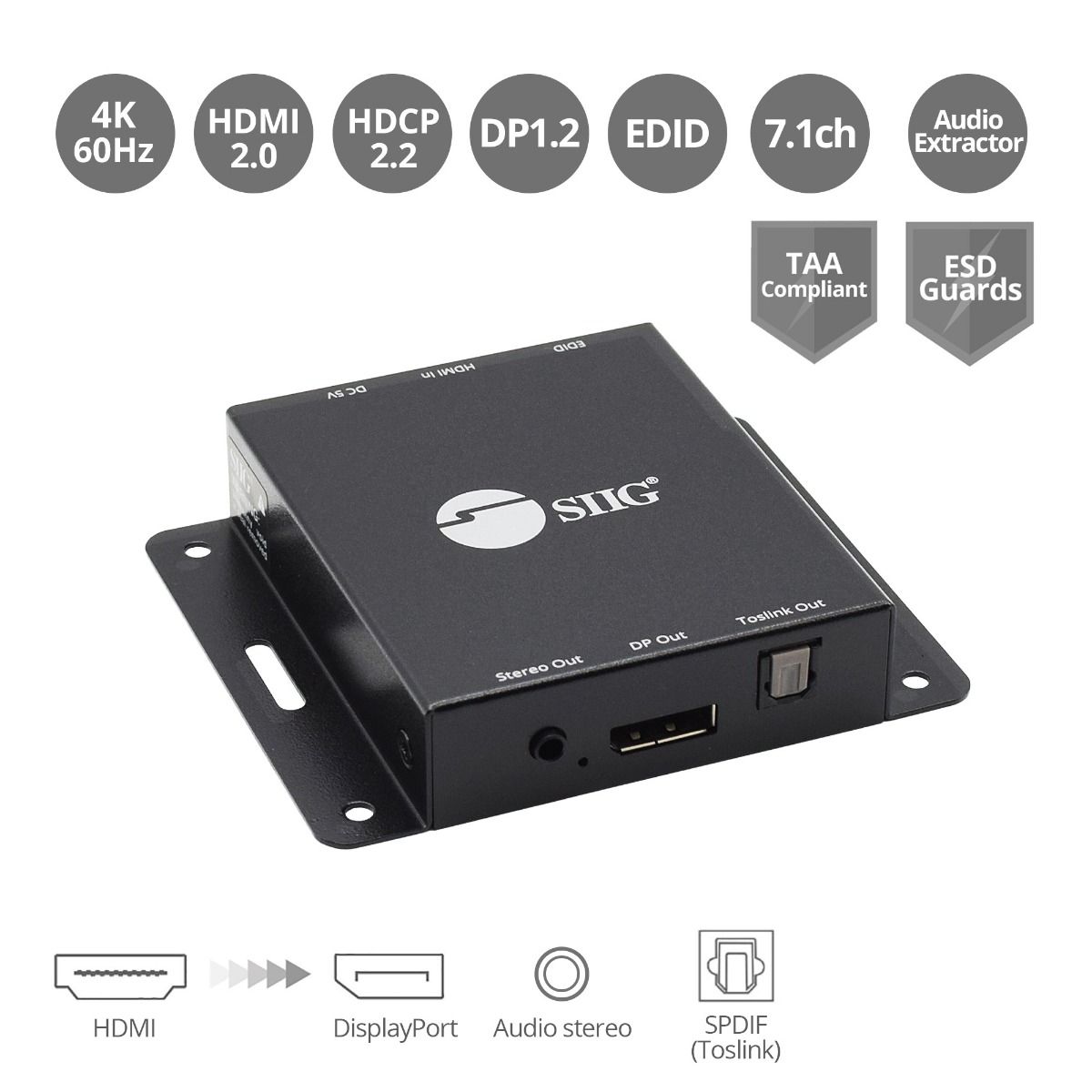 HDMI to DisplayPort 1.2 Converter with Audio Extractor