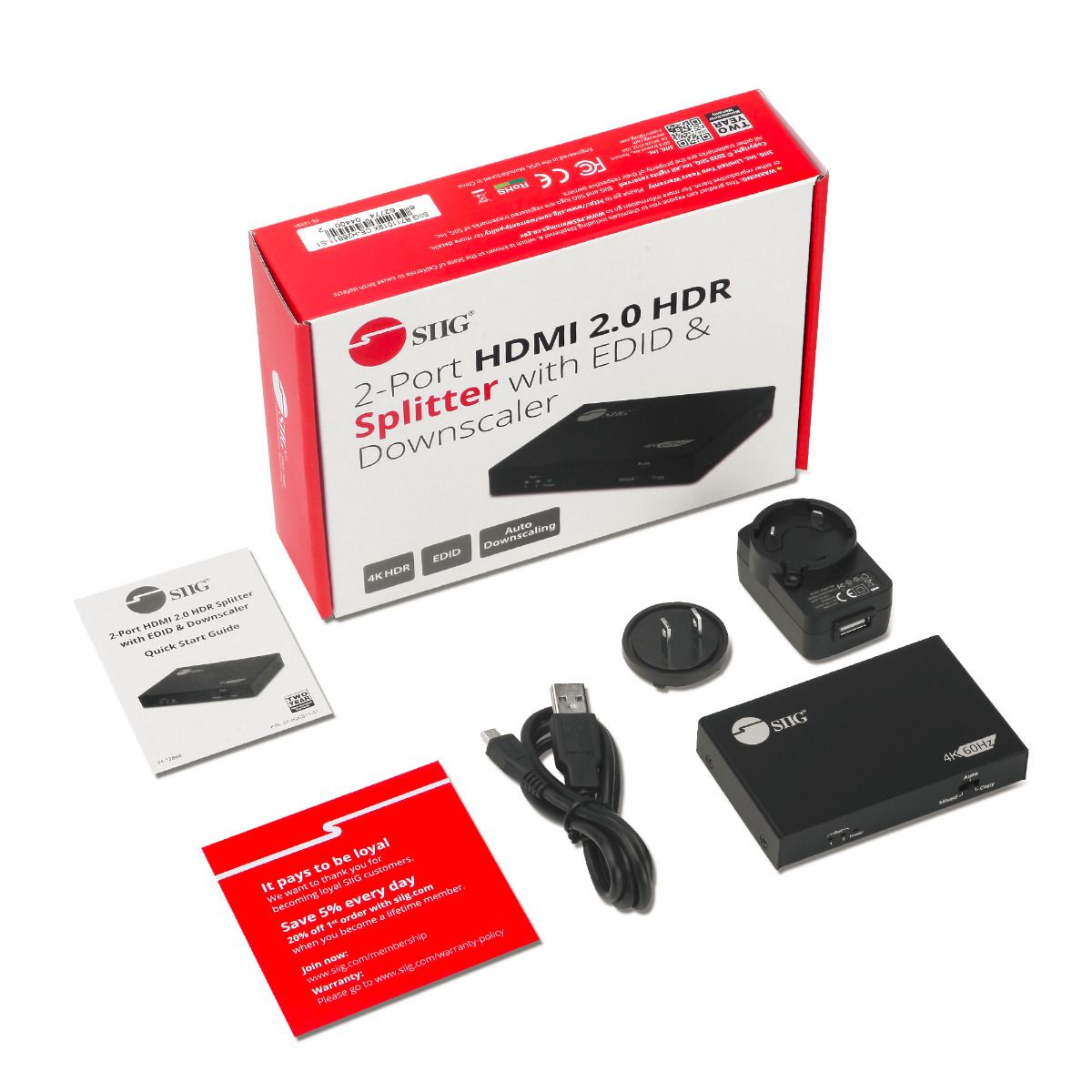 2 Port HDMI HDR Splitter with EDID and Downscaler