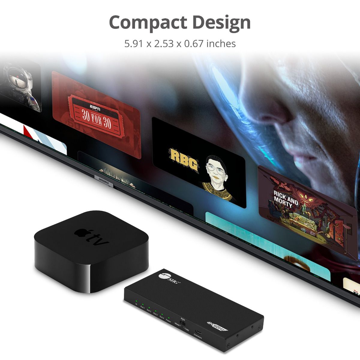 4-port Splitter, 4K60Hz, 18Gbps, HDMI 2.0, HDCP 2.2, 7.1ch, Auto