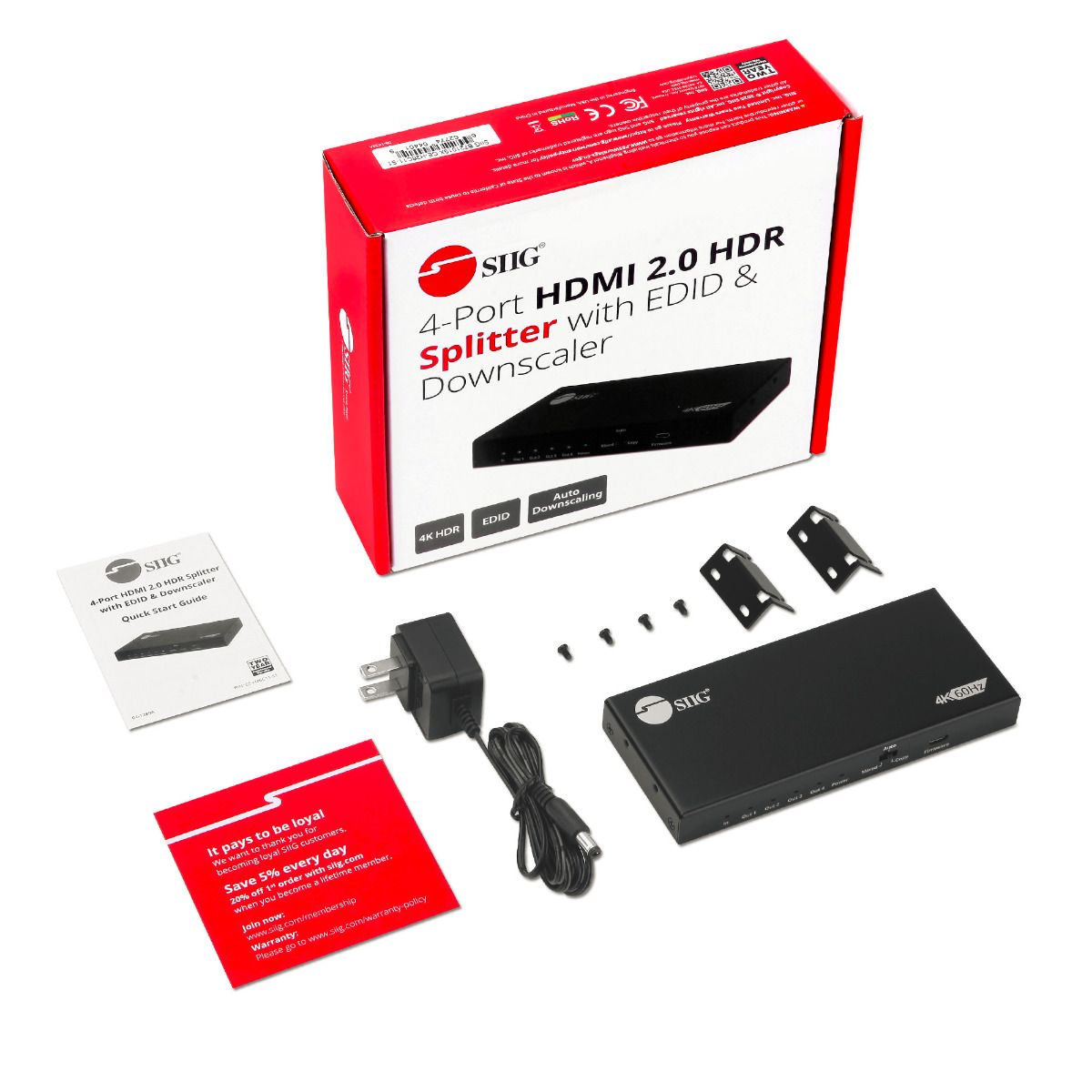 Siig  Inc 4?kx2?K HDMI 4?- port splitter with 3dサポートce-h22?C12-s1 4-port Splitter, 4K60Hz, 18Gbps, HDMI 2.0, HDCP 2.2, 7.1ch, Auto