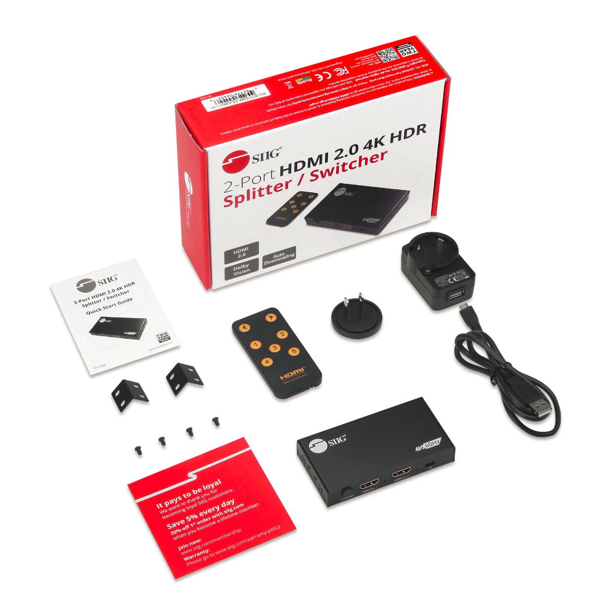 2-Port HDMI 4K60Hz HDR Splitter / Switcher