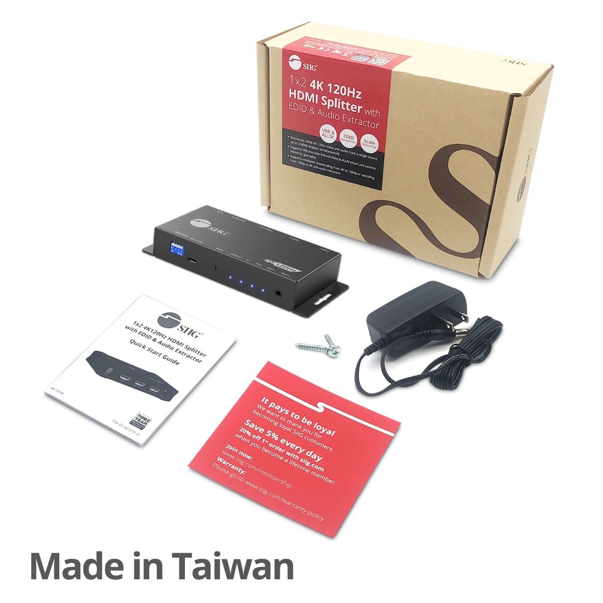 1x2 4K120Hz HDMI Splitter with EDID & Audio Extractor