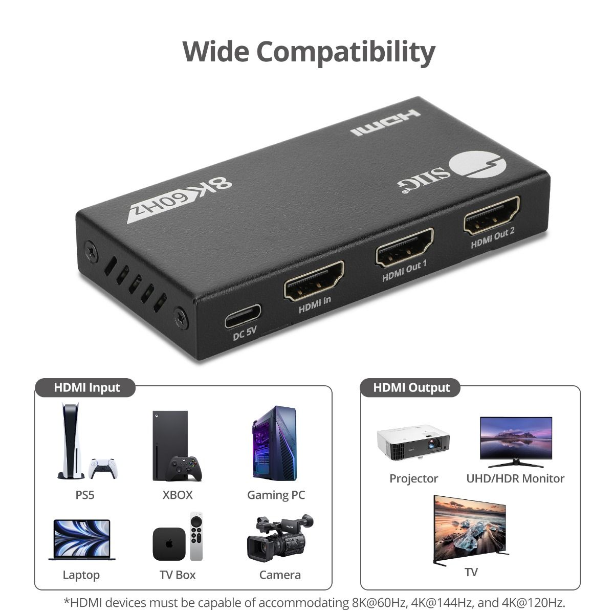 1x2 8K60Hz / 4K120Hz / 2K240Hz-HDMI Splitter with VRR/ALLM - 40G - EDID management - Auto/Copy/Downscaler mode