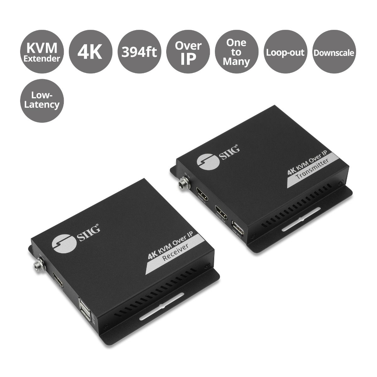 HDMI 4K30Hz KVM Over IP Extender - 120m(394ft) - Over IP KVM Extender - One to Many - HDMI Loop-out - Downscaler - Low-latency