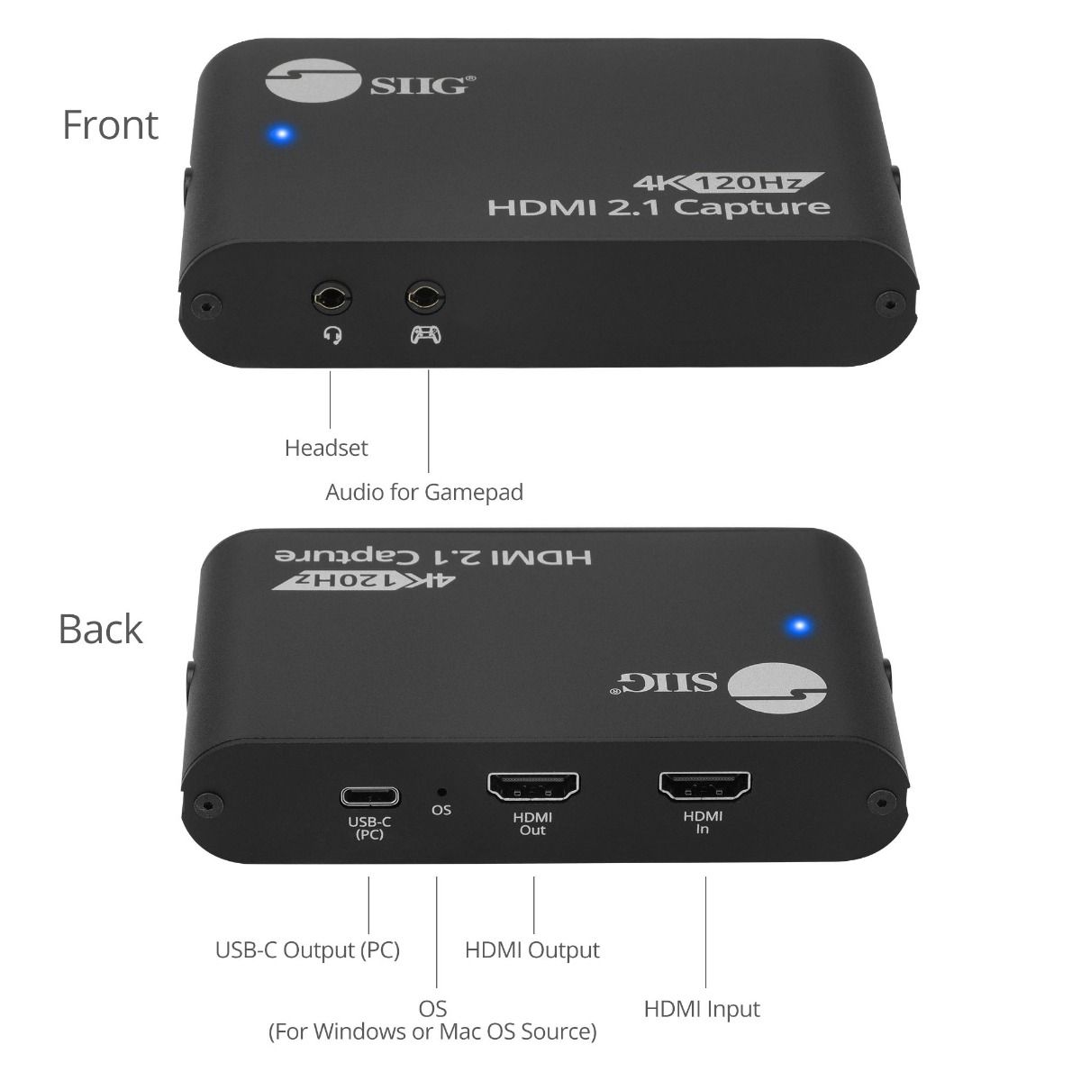 4K120Hz HDMI 2.1 Capture Device for Gaming and Streaming - 4K60Hz Capture - 4K 120Hz (Console) / 4K144Hz (PC) Loopout - USB-C 10Gbps - TAA Compliant