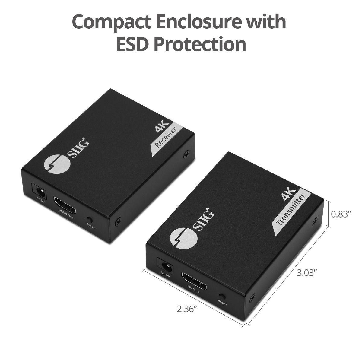 4K HDMI USB KVM Extender over Cat6 - Up to 230 feet - Zero Latency - ESD Protection - Metal Housing