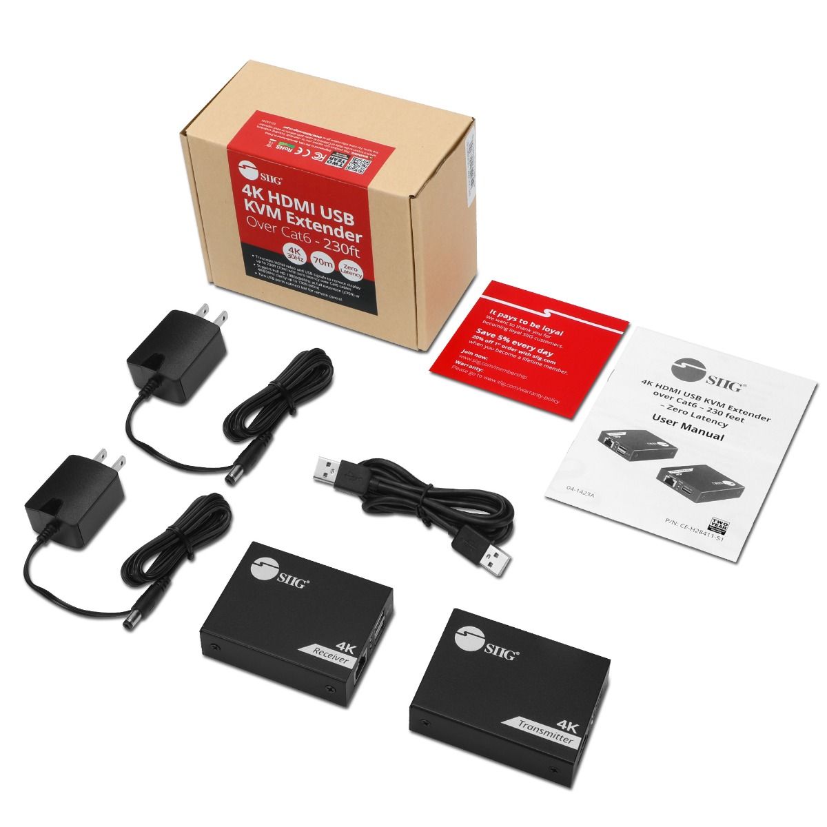 4K HDMI USB KVM Extender over Cat6 - Up to 230 feet - Zero Latency - ESD Protection - Metal Housing