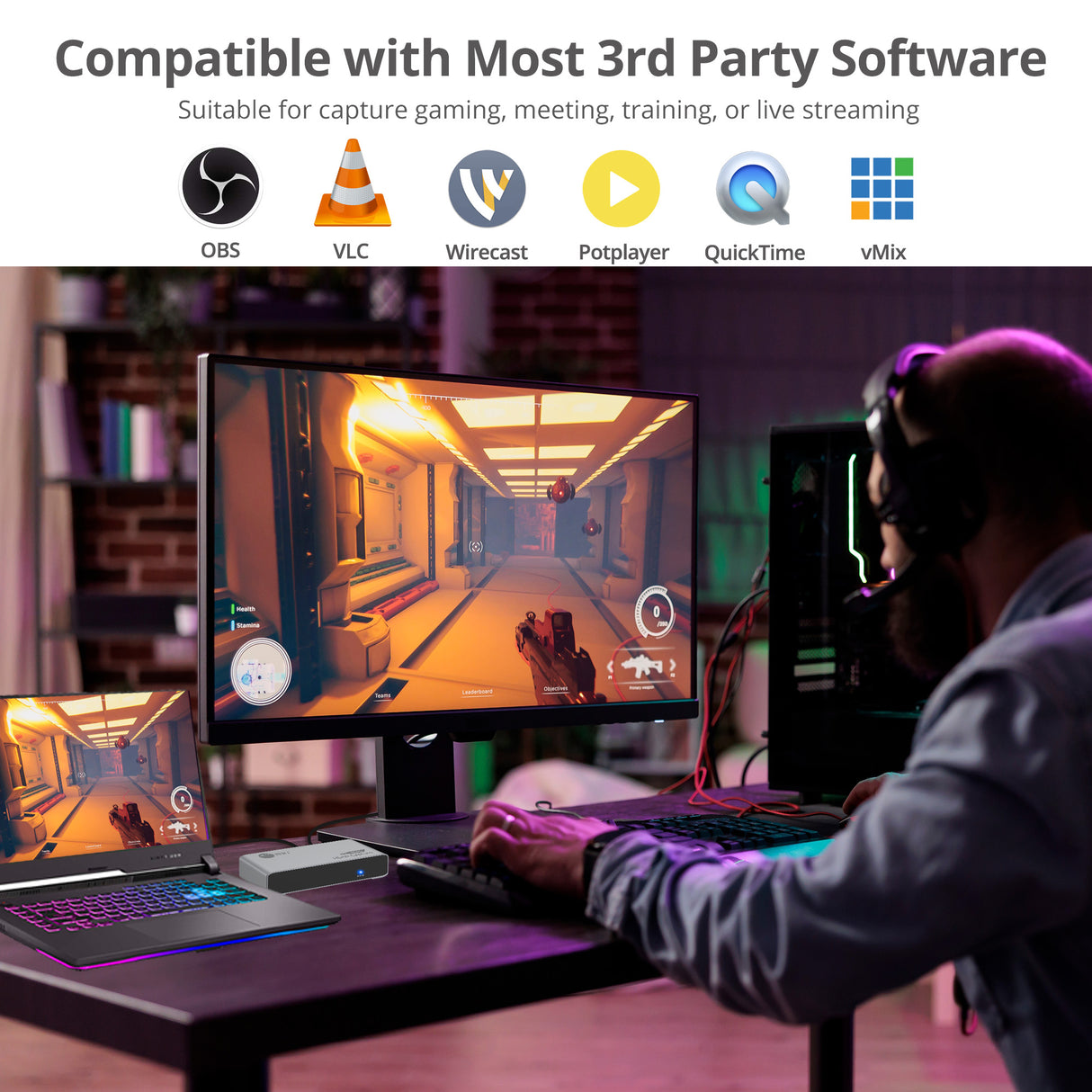 4K60Hz HDMI Video Capture Device with Loopout, USB-C 5Gbps Capture, Low Latency, Line/MIC Audio In, Plug & Play