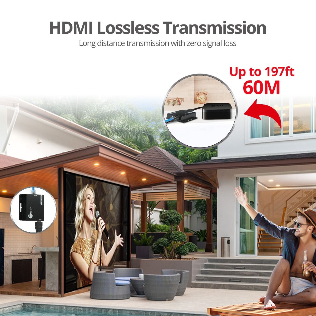 HDMI Over Cat6 Extender - 60m - 1080p - PoC - Metal Housing