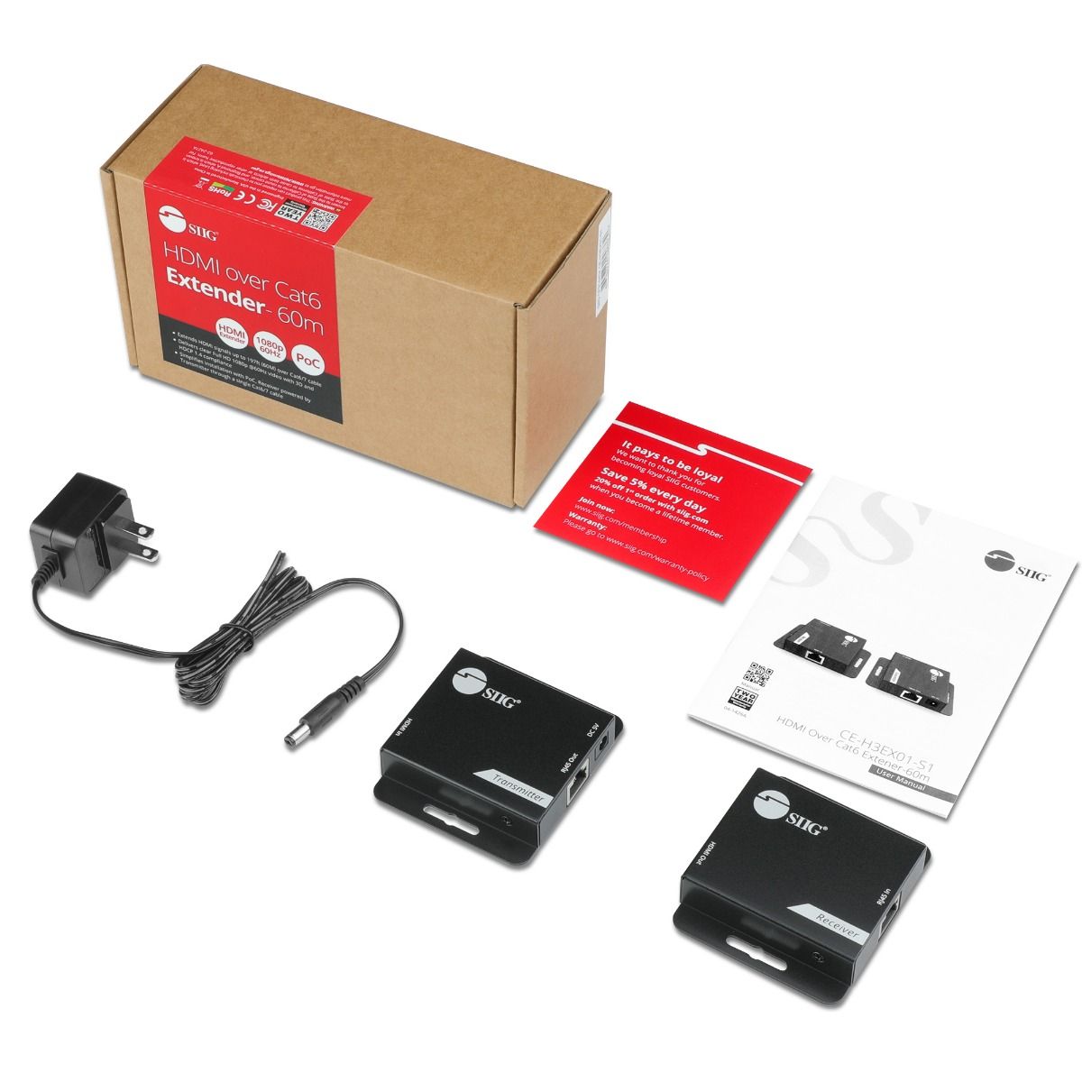 HDMI Over Cat6 Extender - 60m - 1080p - PoC - Metal Housing