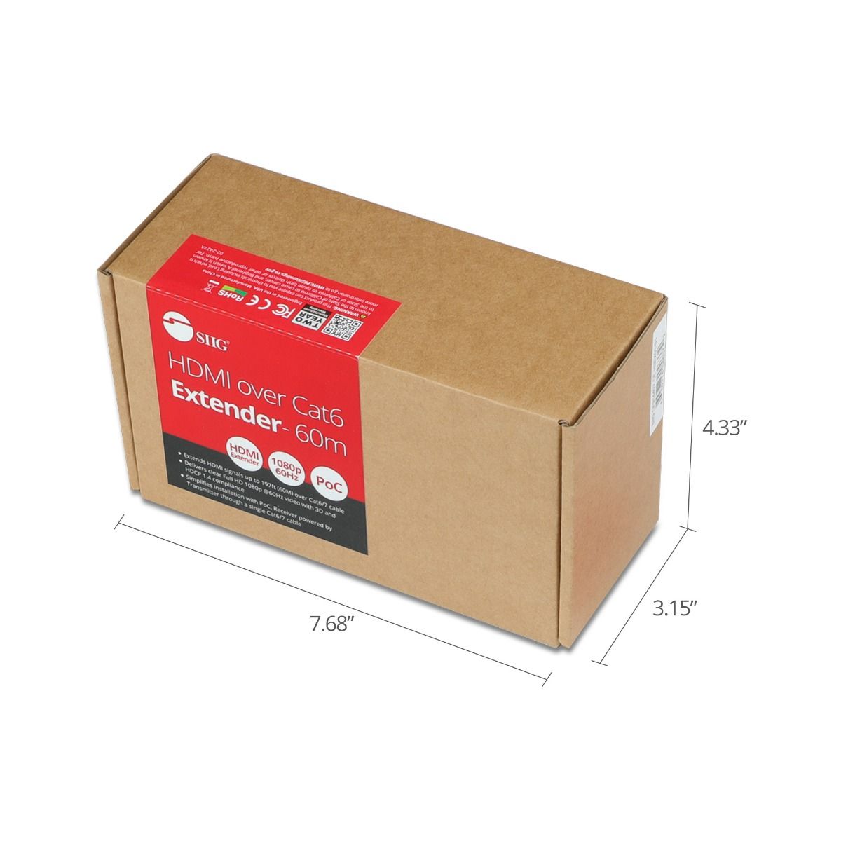 HDMI Over Cat6 Extender - 60m - 1080p - PoC - Metal Housing