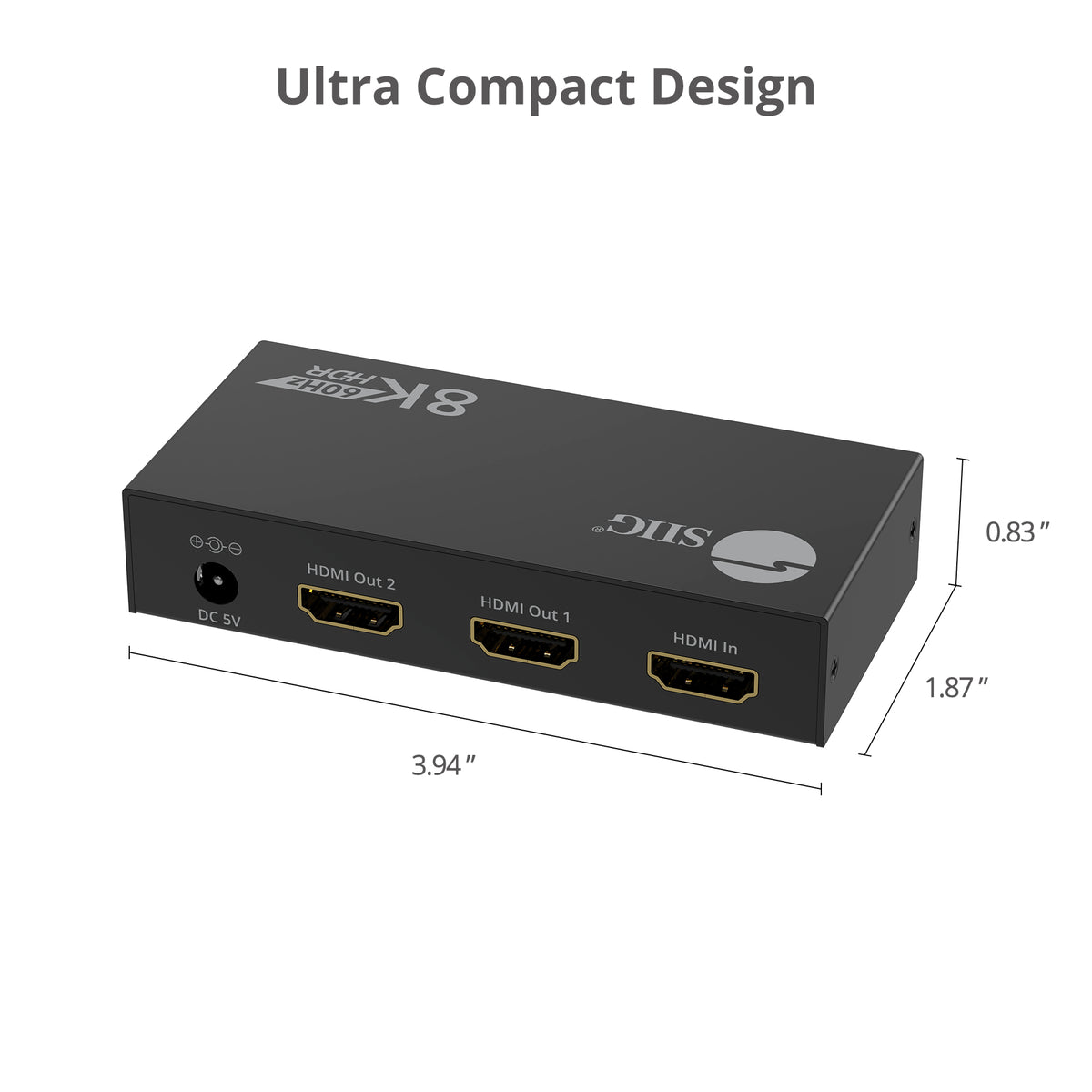 8K HDMI 2.1 Splitter 1 Input 2 Output, 8K60Hz 4K120Hz 48Gbps HDCP2.3, EDID Function, S/PDIF Audio Extractor, Metal Housing