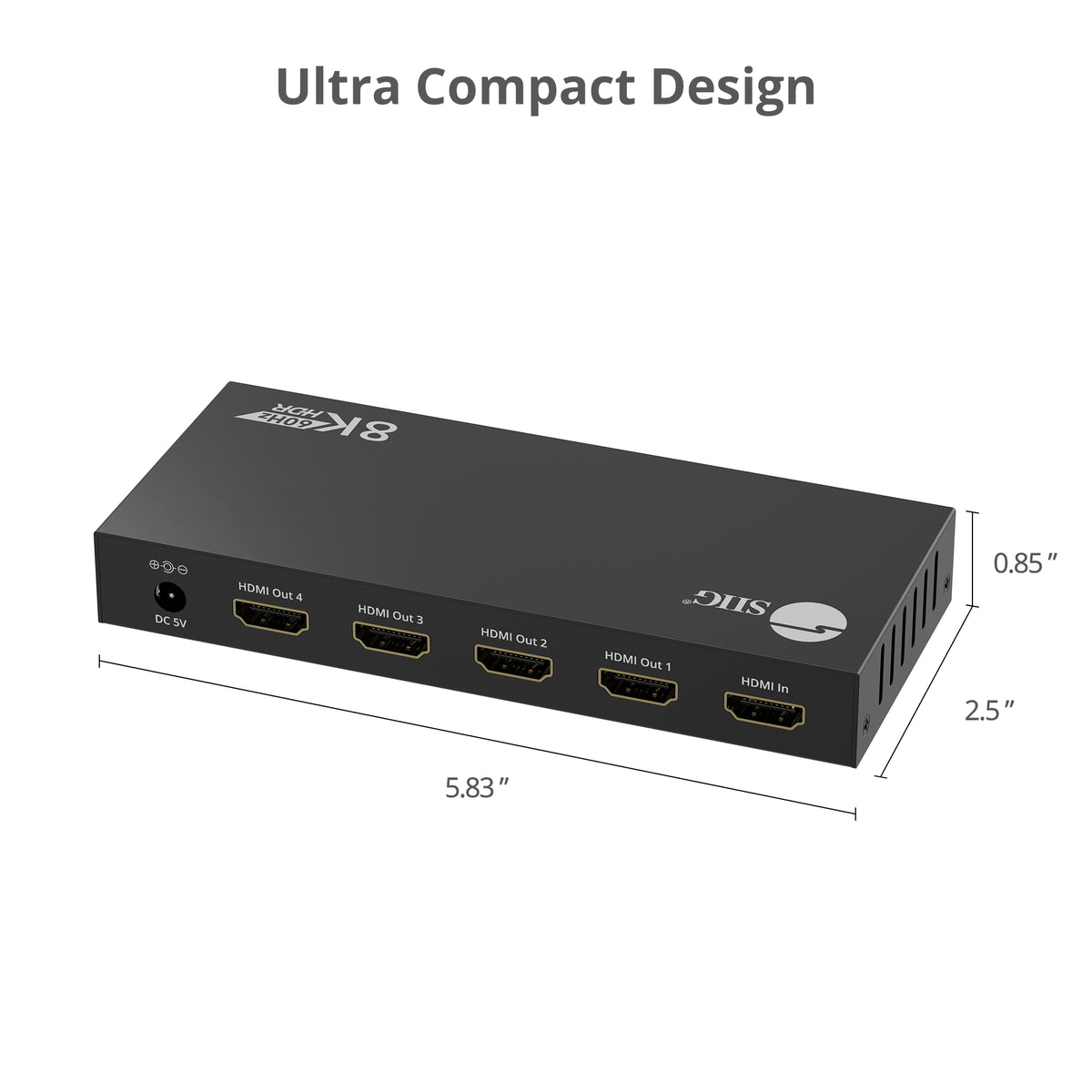 8K HDMI 2.1 Splitter 1 Input 4 Output, 8K60Hz 4K120Hz 48Gbps HDCP2.3, EDID Function, S/PDIF Audio Extractor, Metal Housing