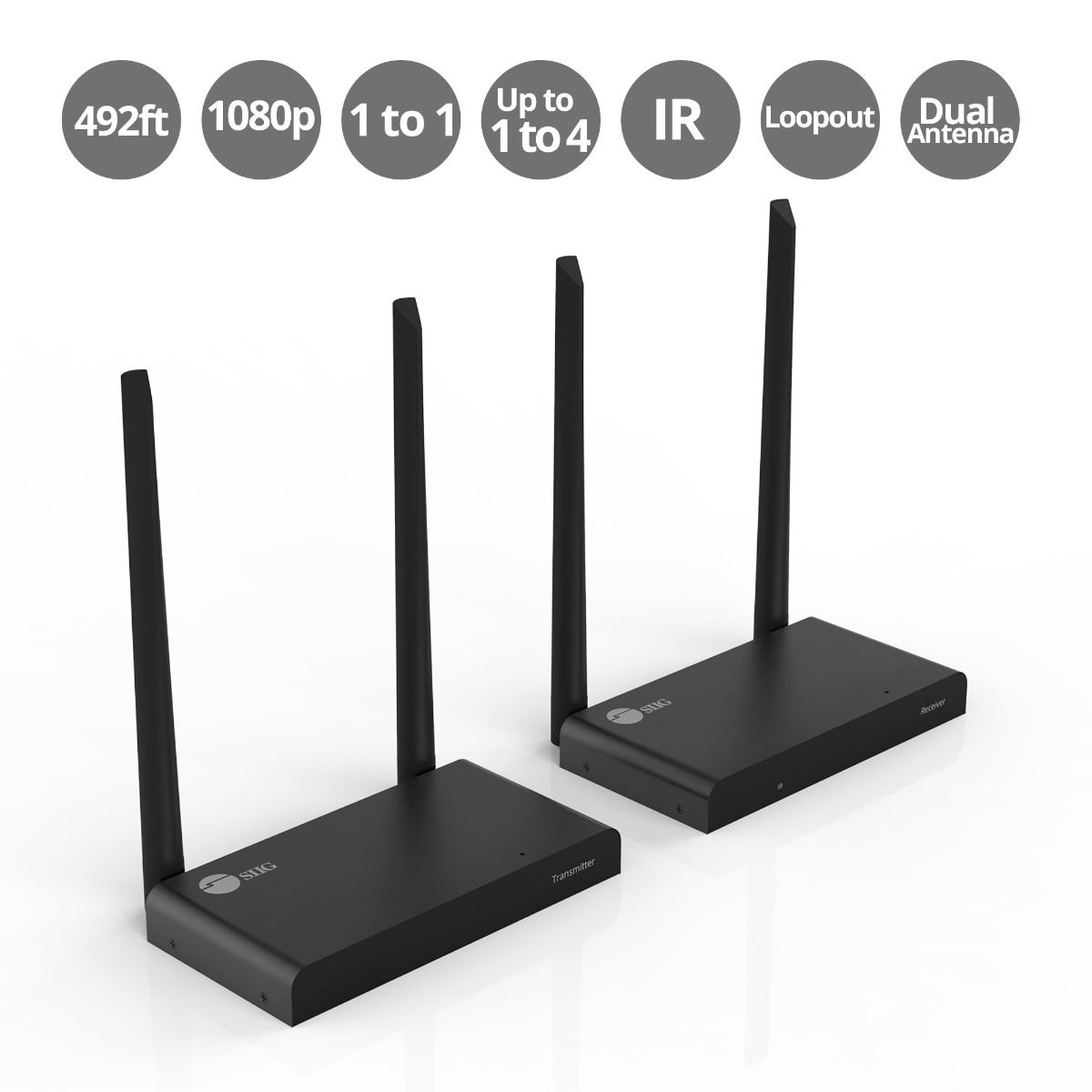 Full HD Wireless HDMI Extender Kit with IR and HDMI Loop-Out, 1080p, Up to 492ft, Up to 4 Receivers