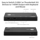2x1 USB-C 4K60Hz Video KVM Switch, Mini and Portable KVM, USB-C bus powered, MacBook Pro, iPad Pro, USB-C DP Alt-mode Tablet, Windows & Mac USB-C Laptop