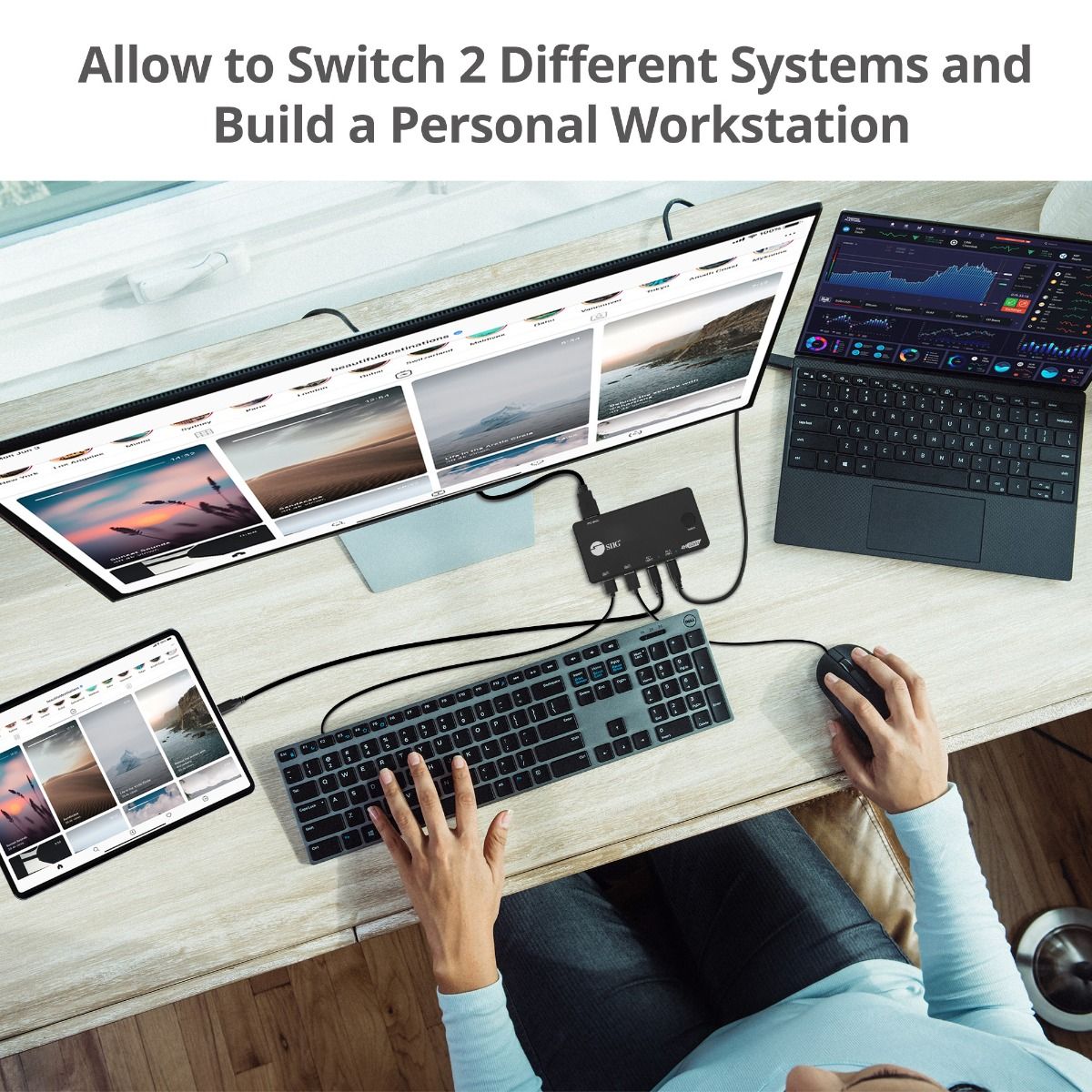 2x1 USB-C 4K60Hz Video KVM Switch, Mini and Portable KVM, USB-C bus powered, MacBook Pro, iPad Pro, USB-C DP Alt-mode Tablet, Windows & Mac USB-C Laptop