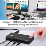 2x1 USB-C 4K60Hz Video KVM Switch, Mini and Portable KVM, USB-C bus powered, MacBook Pro, iPad Pro, USB-C DP Alt-mode Tablet, Windows & Mac USB-C Laptop