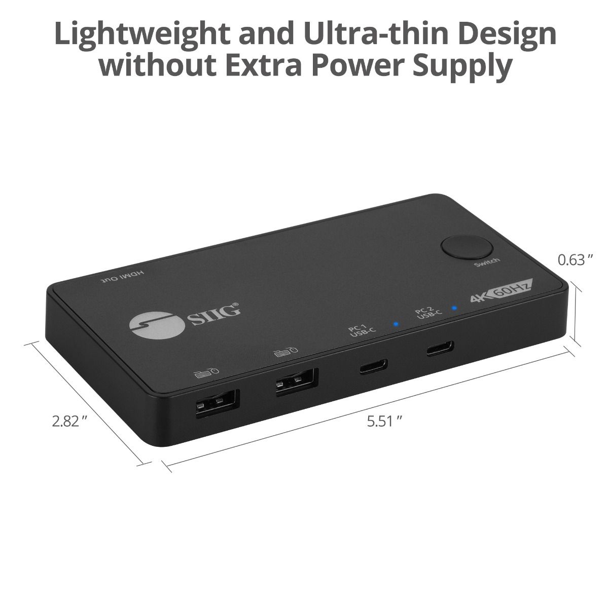 2x1 USB-C 4K60Hz Video KVM Switch, Mini and Portable KVM, USB-C bus powered, MacBook Pro, iPad Pro, USB-C DP Alt-mode Tablet, Windows & Mac USB-C Laptop