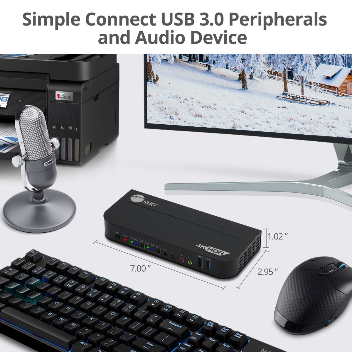 2x1 DisplayPort 4K KVM USB 3.0 Switch with Remote Control
