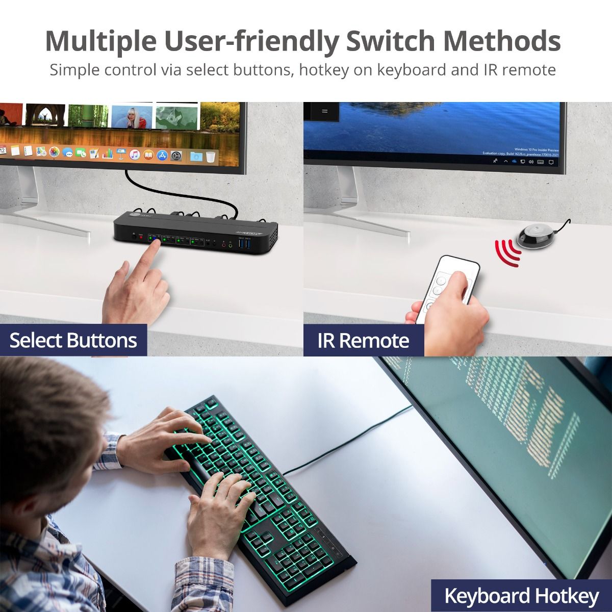 4x1 DisplayPort 4K KVM USB 3.0 Switch with Remote Control