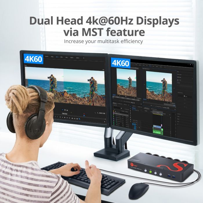 4-Port DisplayPort 1.4 8K MST Dual Head KVM Console Switch