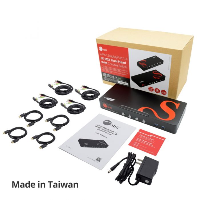 4-Port DisplayPort 1.4 8K MST Dual Head KVM Console Switch