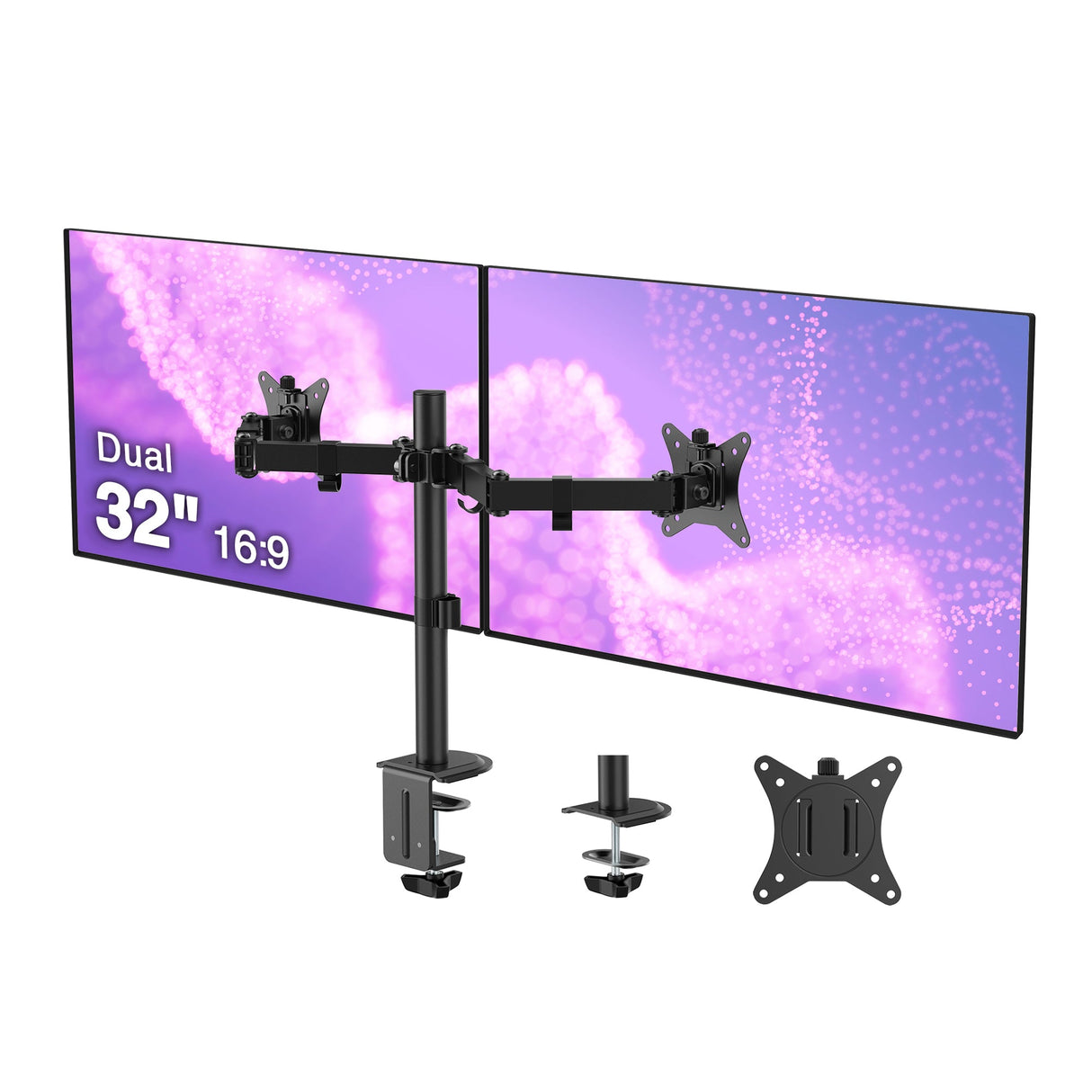 Articulating Dual Monitor Desk Mount - 17" to 32" - Max Load 19.8 lbs(each) - VESA Plate 75x75mm/100x100mm