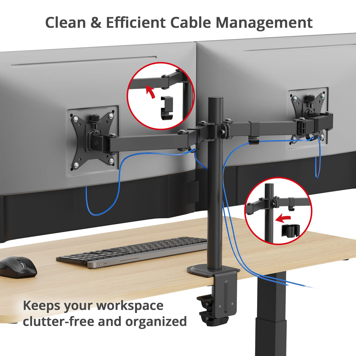Articulating Dual Monitor Desk Mount - 17" to 32" - Max Load 19.8 lbs(each) - VESA Plate 75x75mm/100x100mm