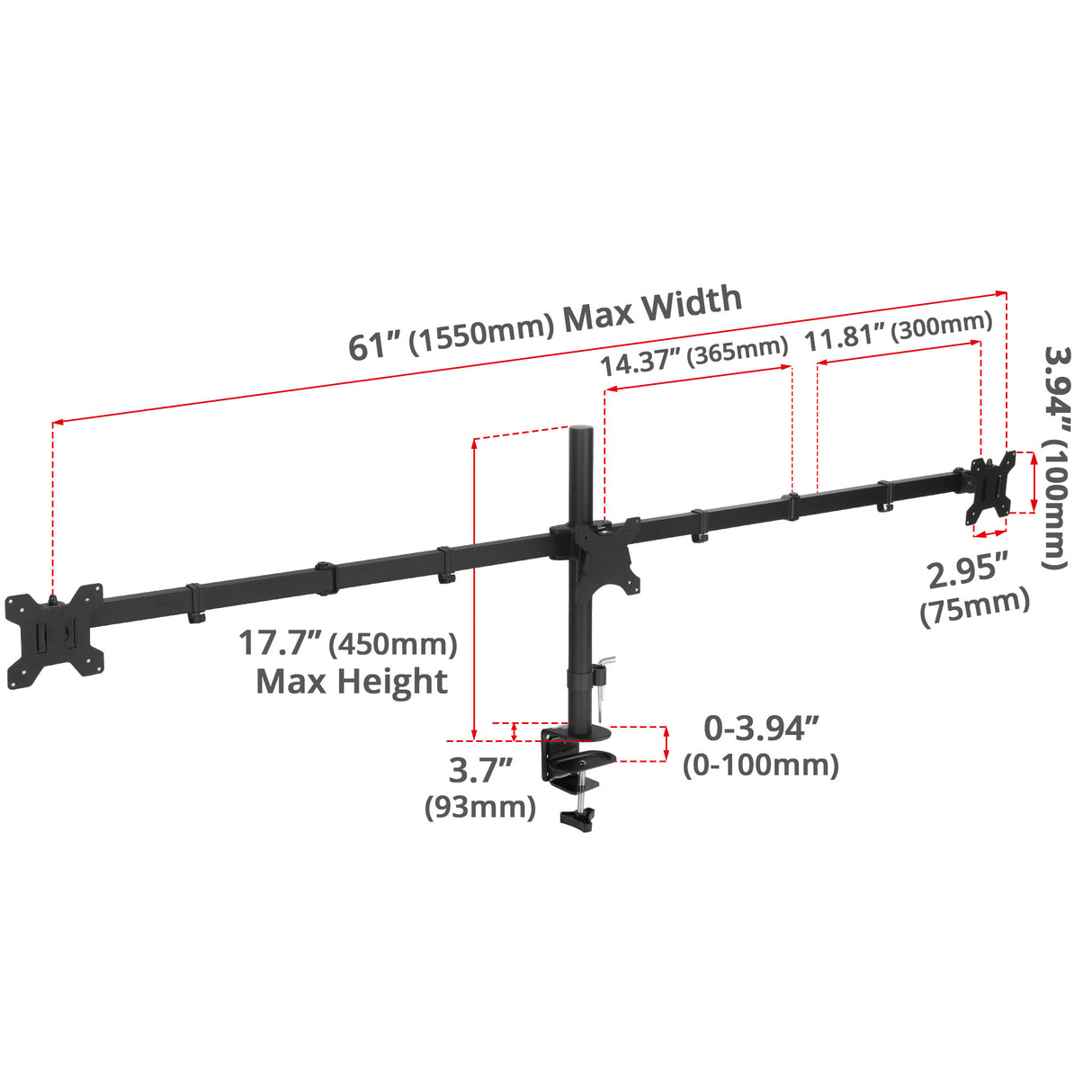 Triple 32" Articulating Monitor Arm Mount-Black, Up to 32", Max Load 17.6 lbs, VESA Plate 75x75mm,100x100mm