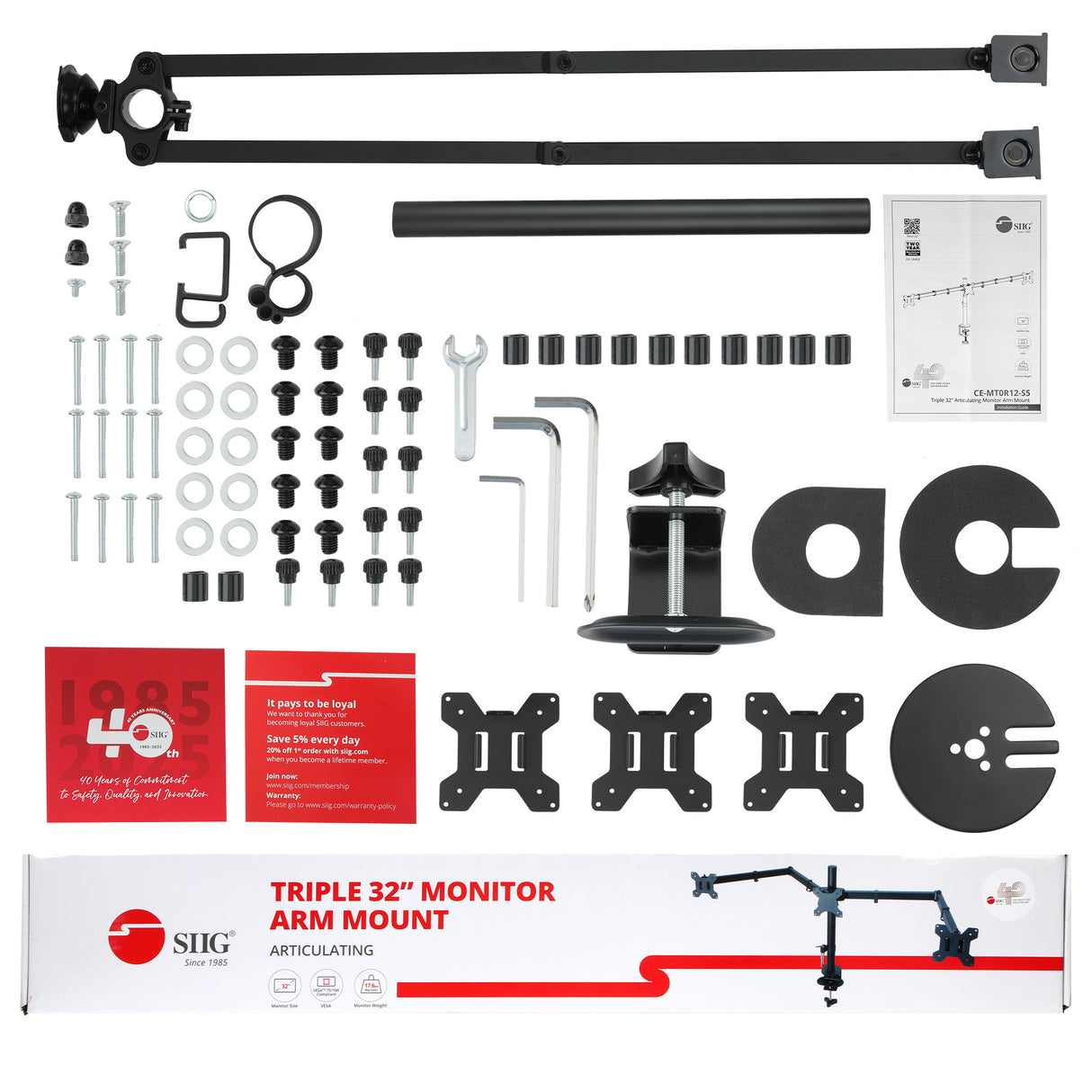 Triple 32" Articulating Monitor Arm Mount-Black, Up to 32", Max Load 17.6 lbs, VESA Plate 75x75mm,100x100mm