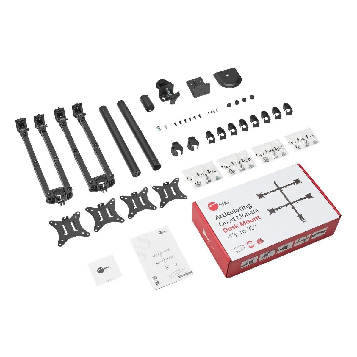 Articulating Quad Monitor Desk Mount - 13" to 32" - Max Load 19.8 lbs - 75x75mm/100x100mm