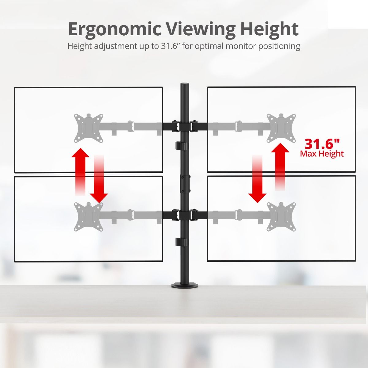 Articulating Quad Monitor Desk Mount - 13" to 32" - Max Load 19.8 lbs - 75x75mm/100x100mm
