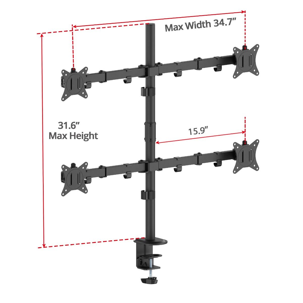 Articulating Quad Monitor Desk Mount - 13" to 32" - Max Load 19.8 lbs - 75x75mm/100x100mm