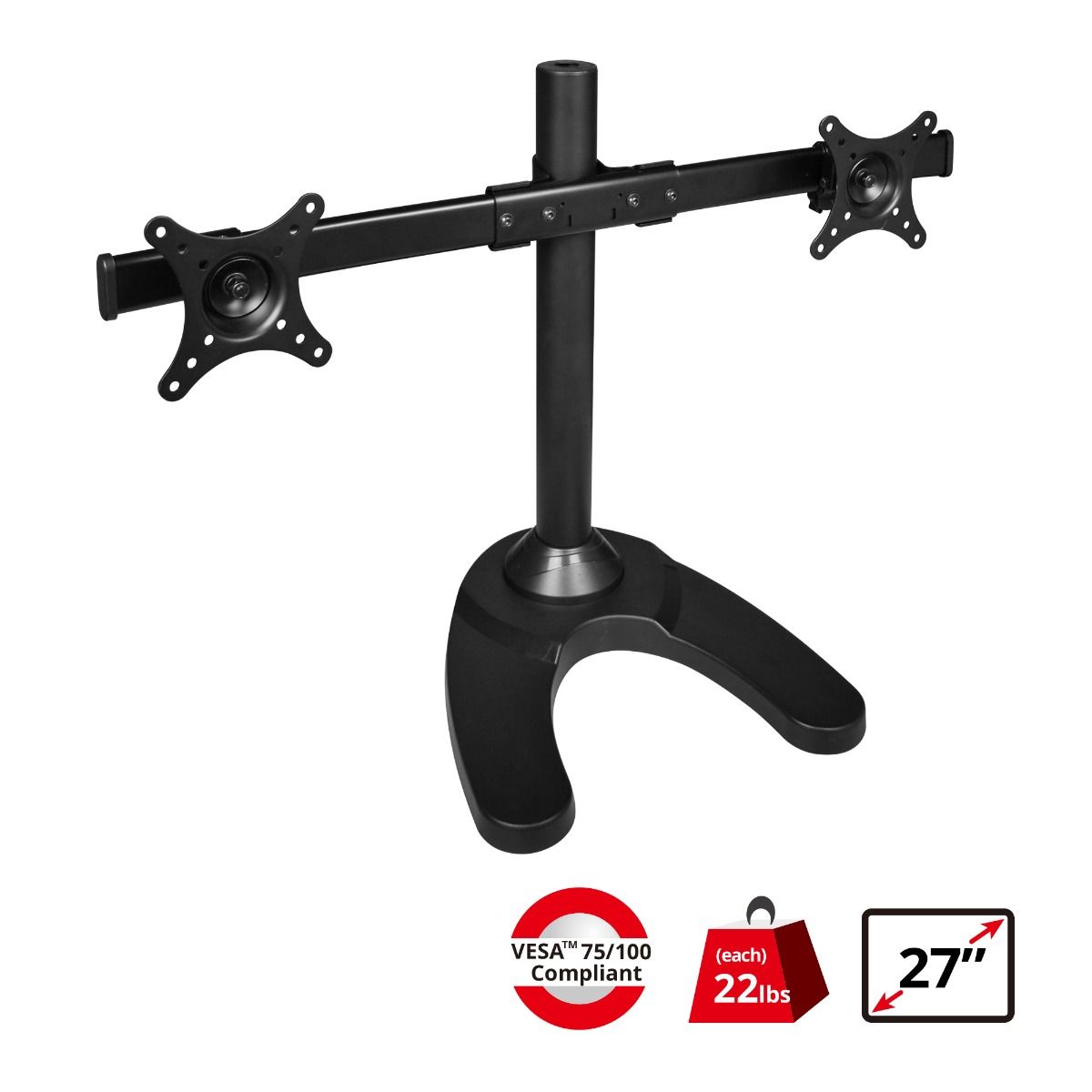 Freestanding Dual Monitor Desk Stand - 13" to 27", Max Load 22 lbs